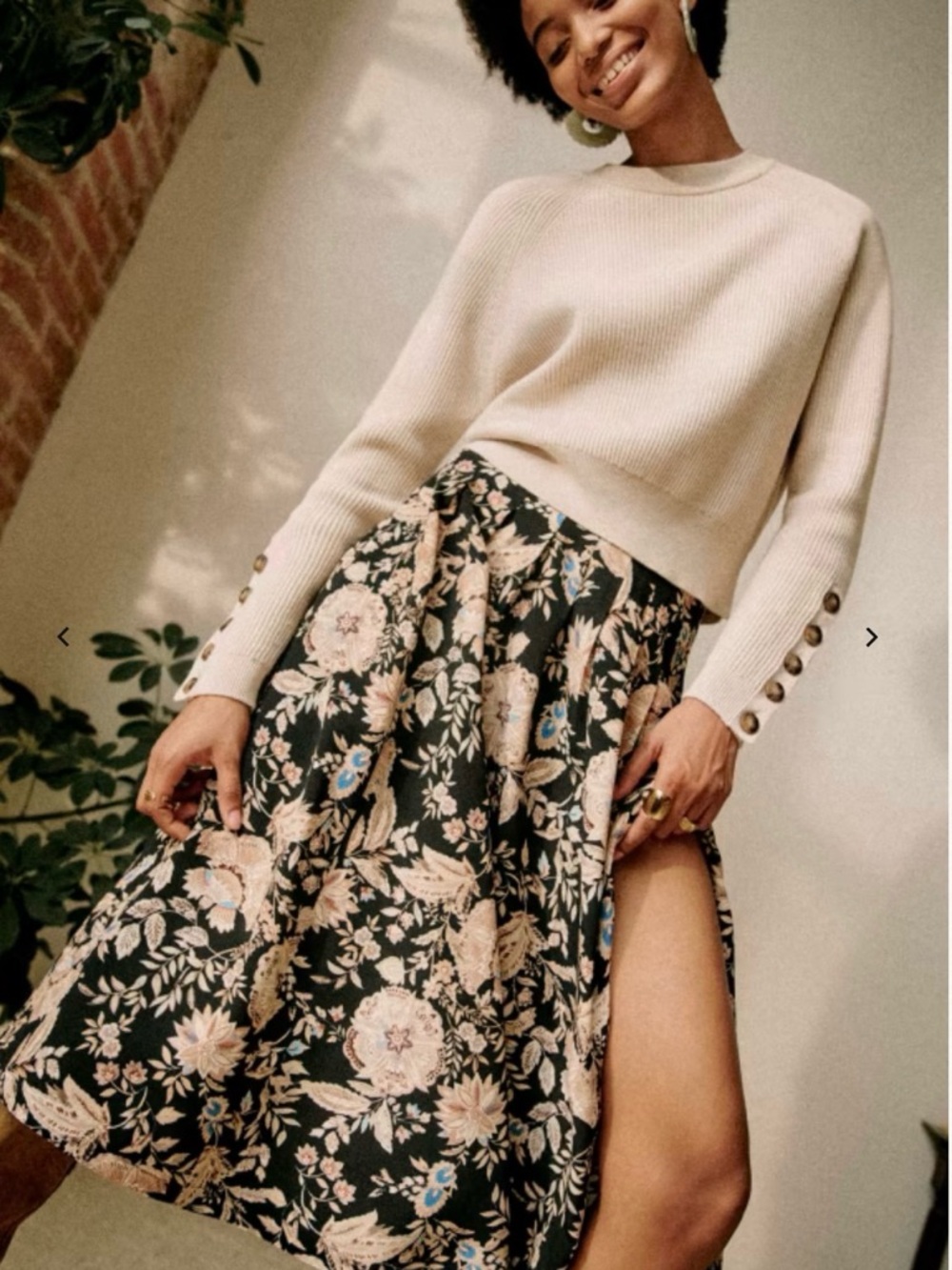 Sezane Alicia Skirt Black and cream floral print size 6